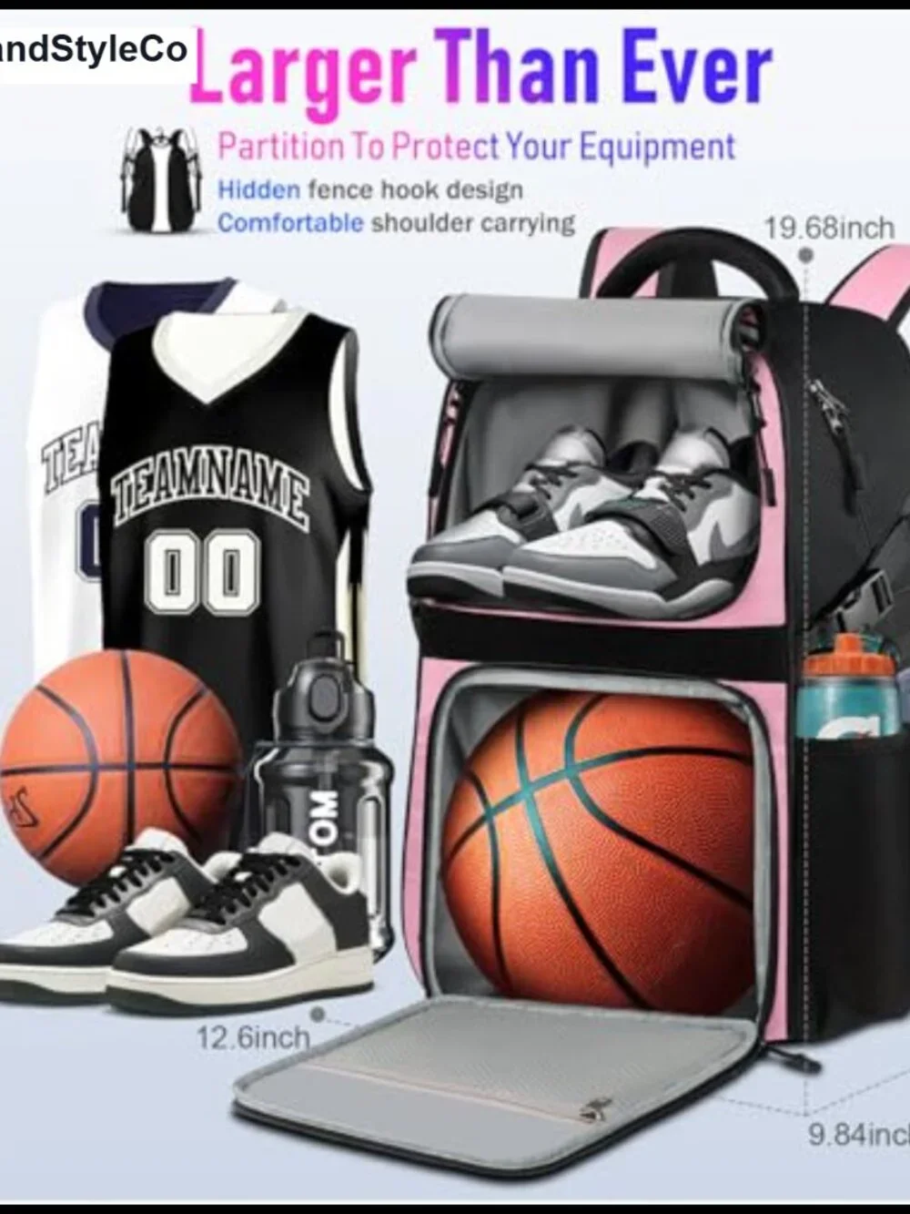 Large Basketball Backpack with Ball Holder & Shoe Compartment, Waterproof Nylon